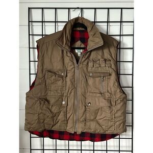 Ozark Trail Vest 90s streetwear Mens Utility Tan Red Black Buffalo Plaid Hunting